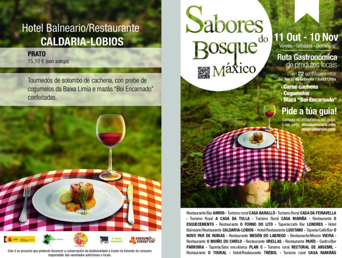 Cartel de Sobremesa que promociona la ruta Gastronómica "Sabores do Bosque Máxico".